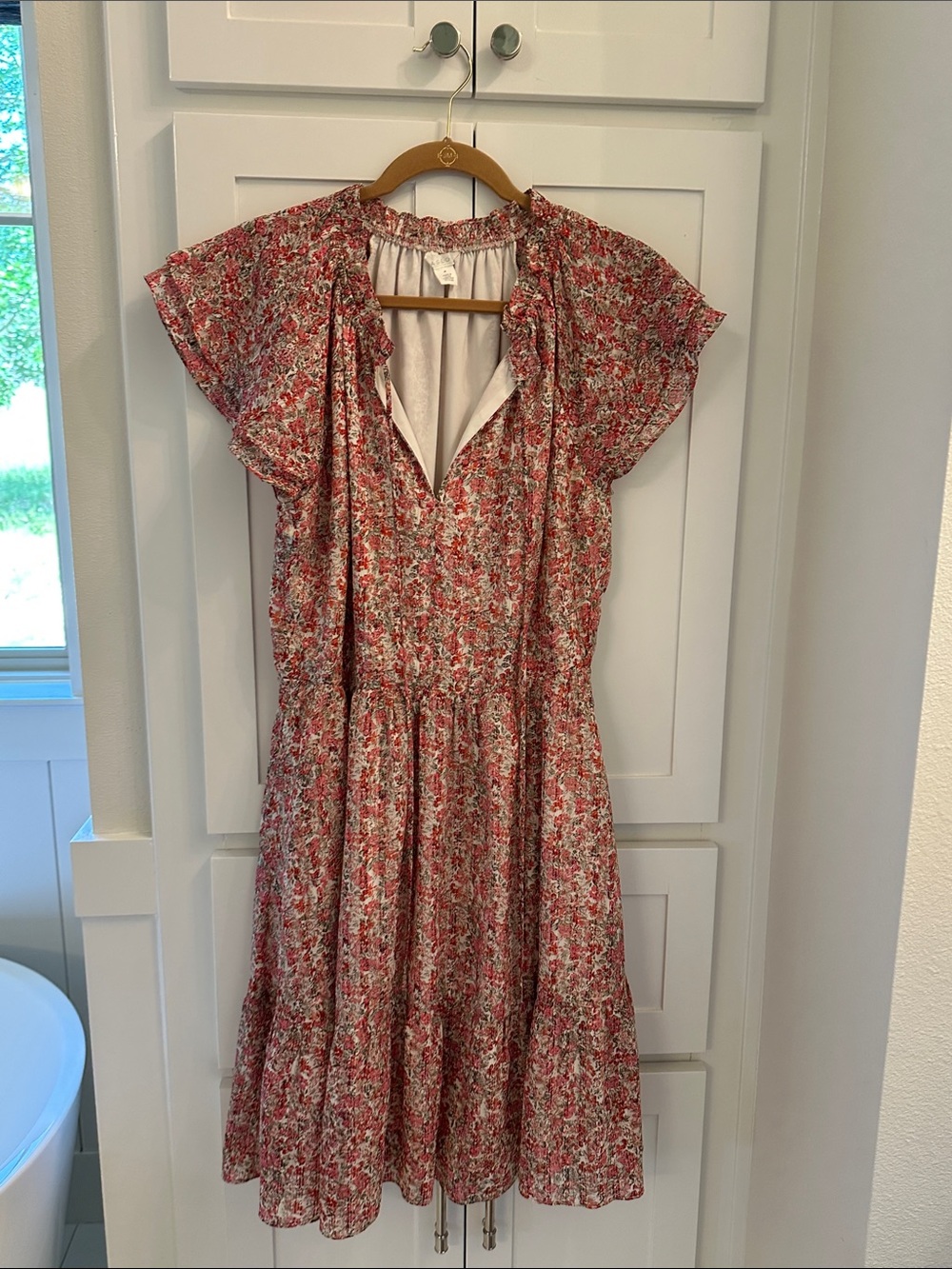 Caslon Red Floral Short-Sleeve Midi Dress